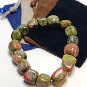 Unakite stretch nugget bracelet natural stone w/Free felt pouch-NB18